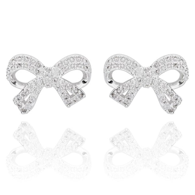 Joe Davies Eternal Bow Sparkle Bow Silver Plated Stud Earrings - Old Railway Line Garden Centre