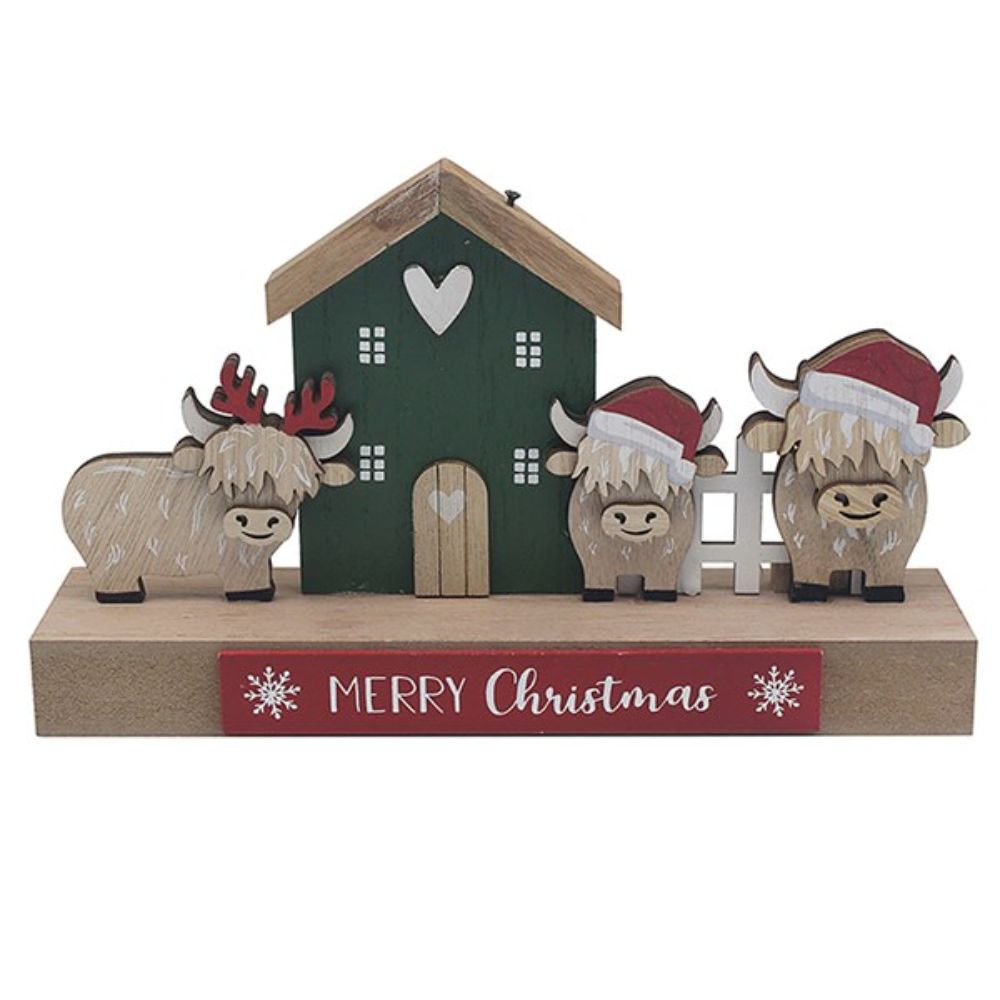 Joe Davies Festive Highland Cow Family Wooden Plaque