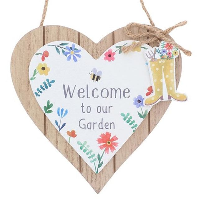 Joe Davies Happy Garden Heart Plaque - Welcome - Old Railway Line Garden Centre
