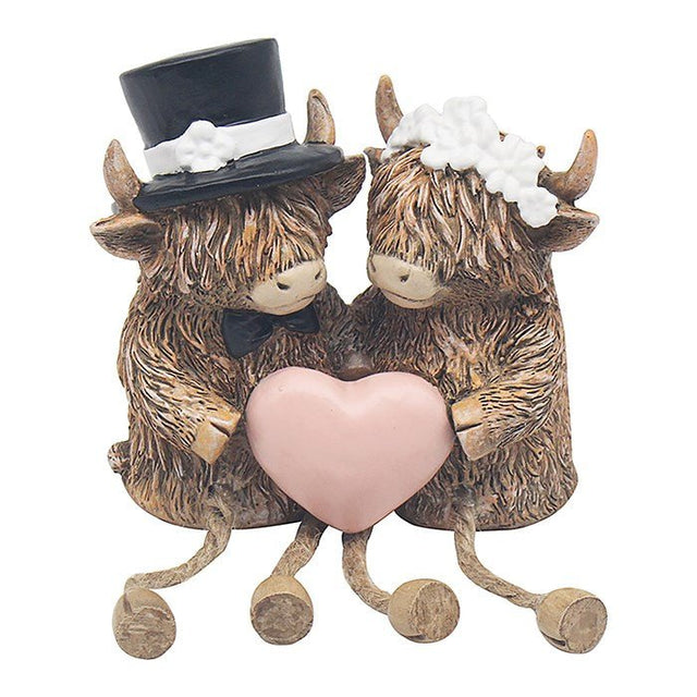 Joe Davies Highland Cow Dangle Leg Bride & Groom Ornament - LP75982 - Old Railway Line Garden Centre