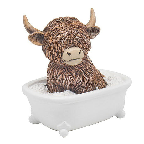 Joe Davies Hughie Highland Cow In Bath Ornamnet - LP75454 - Old Railway Line Garden Centre