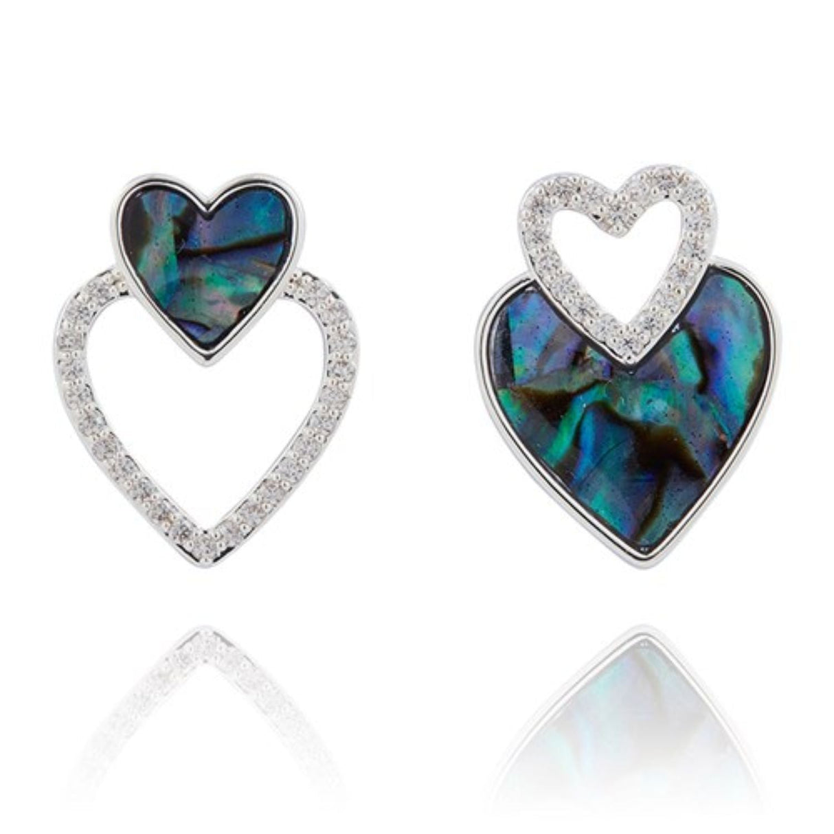 Joe Davies Paula Shell Silver Plated Heart Duo Stud Earrings - Old Railway Line Garden Centre