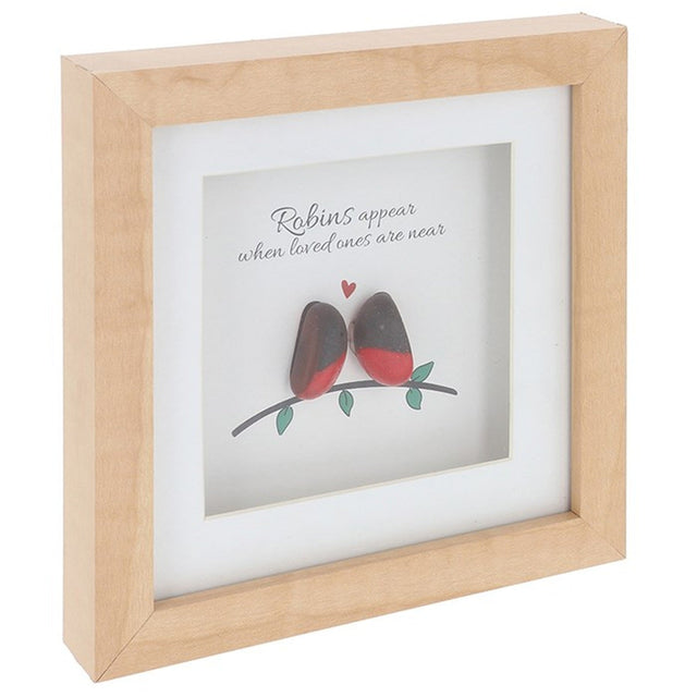 Joe Davies Pebble Glass Square Plaque Robins Appear - Old Railway Line Garden Centre