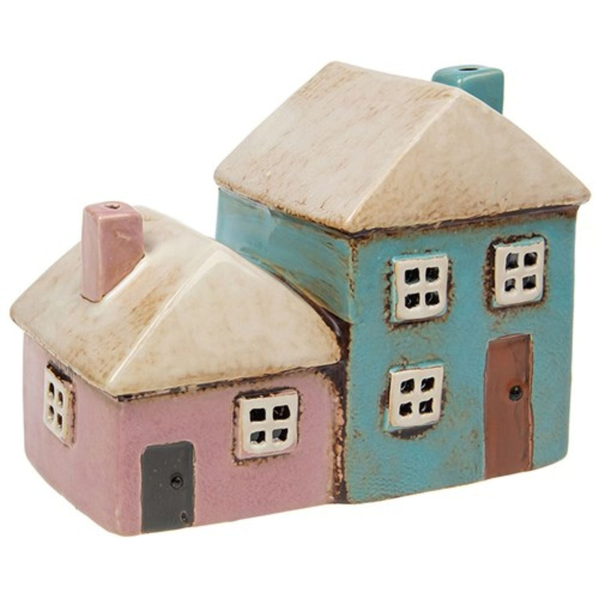 Joe Davies Village Pottery Pink & Blue Houses Tealight - Old Railway Line Garden Centre