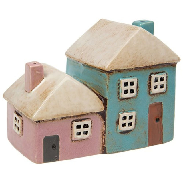 Joe Davies Village Pottery Pink & Blue Houses Tealight - Old Railway Line Garden Centre