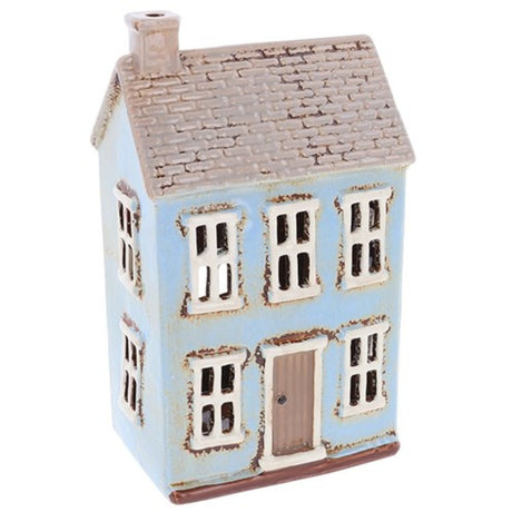 Joe Davies Village Pottery Tiled Tall Blue House Tealight - Old Railway Line Garden Centre