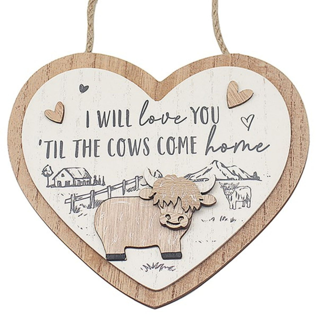 Joe Davies Wooden Hanging Cow Heart Plaque - Old Railway Line Garden Centre