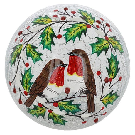 Joe Davies Xmas Crackle Holly Wreath Robin LED Ball Large