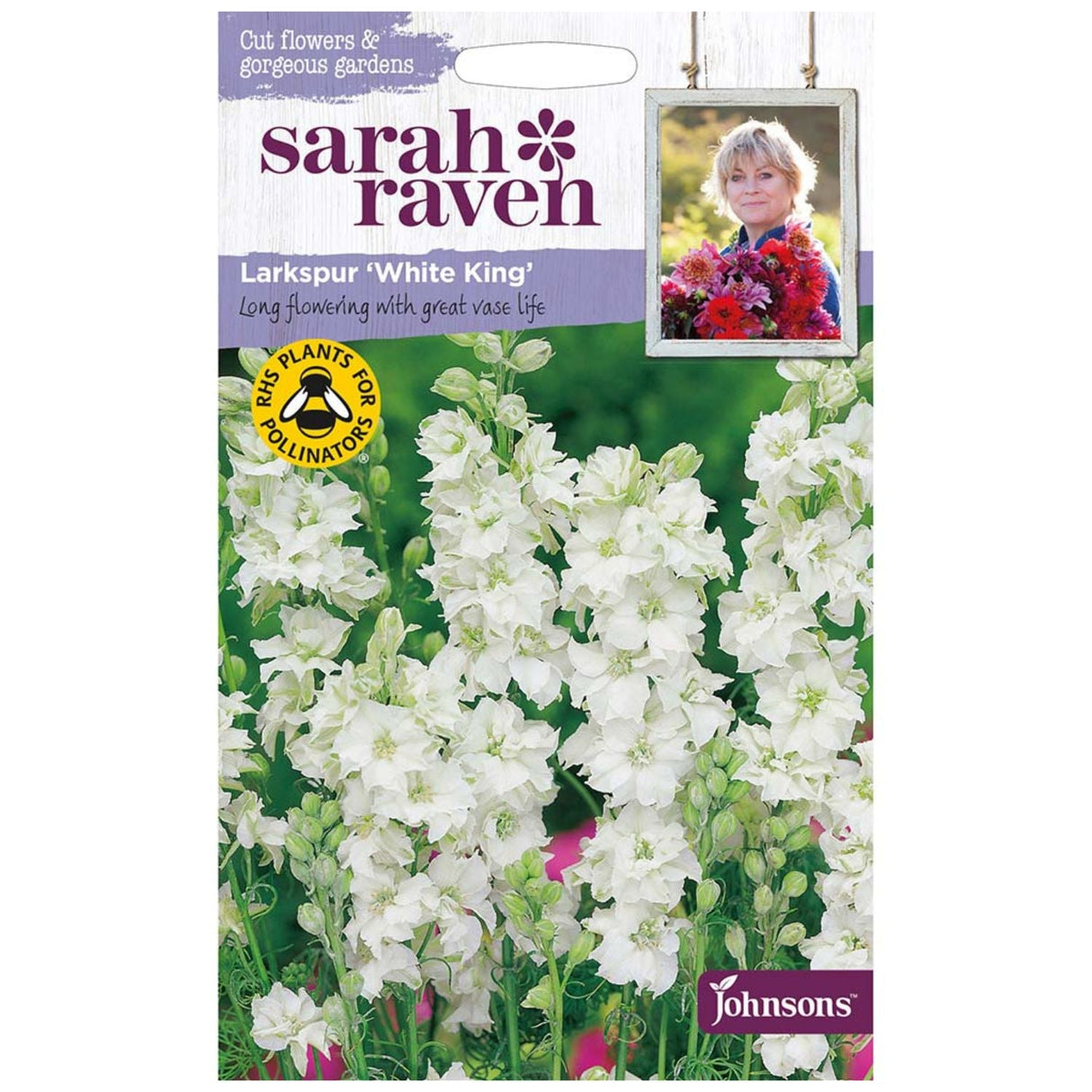 Johnsons Sarah Raven Larkspur White King Seeds - Old Railway Line Garden Centre