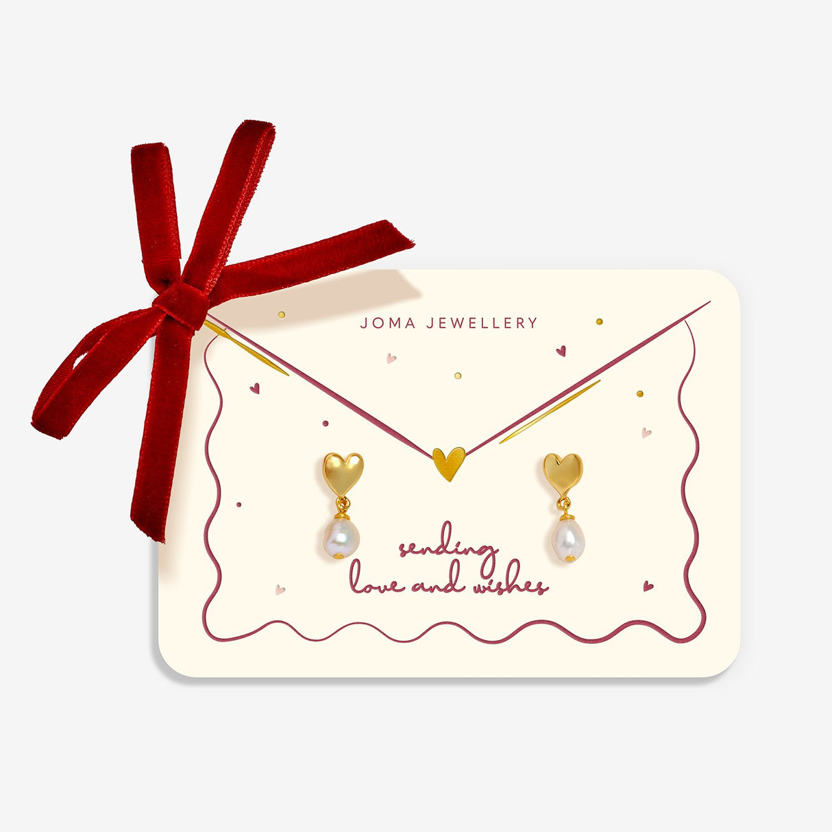 Joma Jewellery Sending Love And Wishes Heart Pearl Stud Earrings - Gold