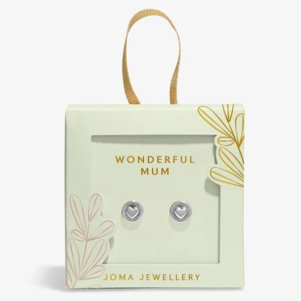 Joma Jewllery Mother's Day Earring Box 'Wonderful Mum' Stud Earrings - Silver Plated - Old Railway Line Garden Centre