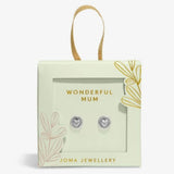 Joma Jewllery Mother's Day Earring Box 'Wonderful Mum' Stud Earrings - Silver Plated - Old Railway Line Garden Centre