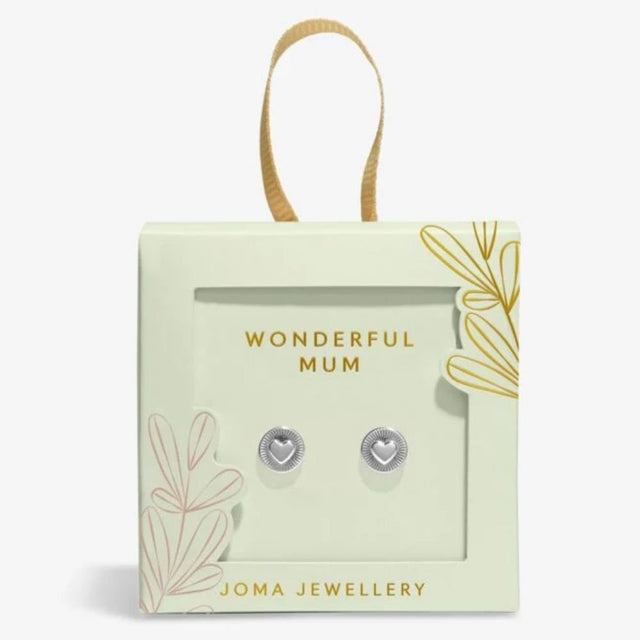 Joma Jewllery Mother's Day Earring Box 'Wonderful Mum' Stud Earrings - Silver Plated - Old Railway Line Garden Centre