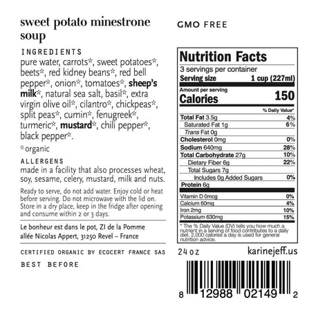 Karine & Jeff 680g Organic Sweet Potato Minestrone - Old Railway Line Garden Centre