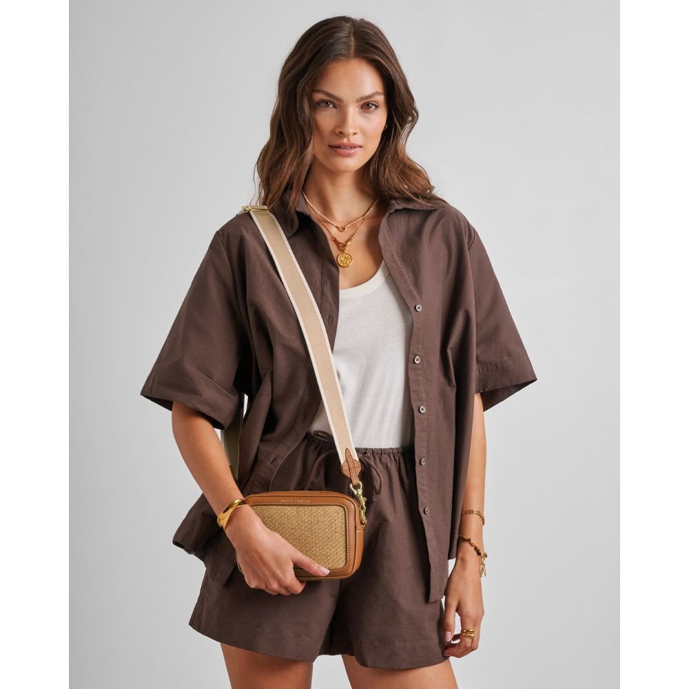 Katie Loxton Avery Raffia Small Crossbody Bag - Cognac - Old Railway Line Garden Centre