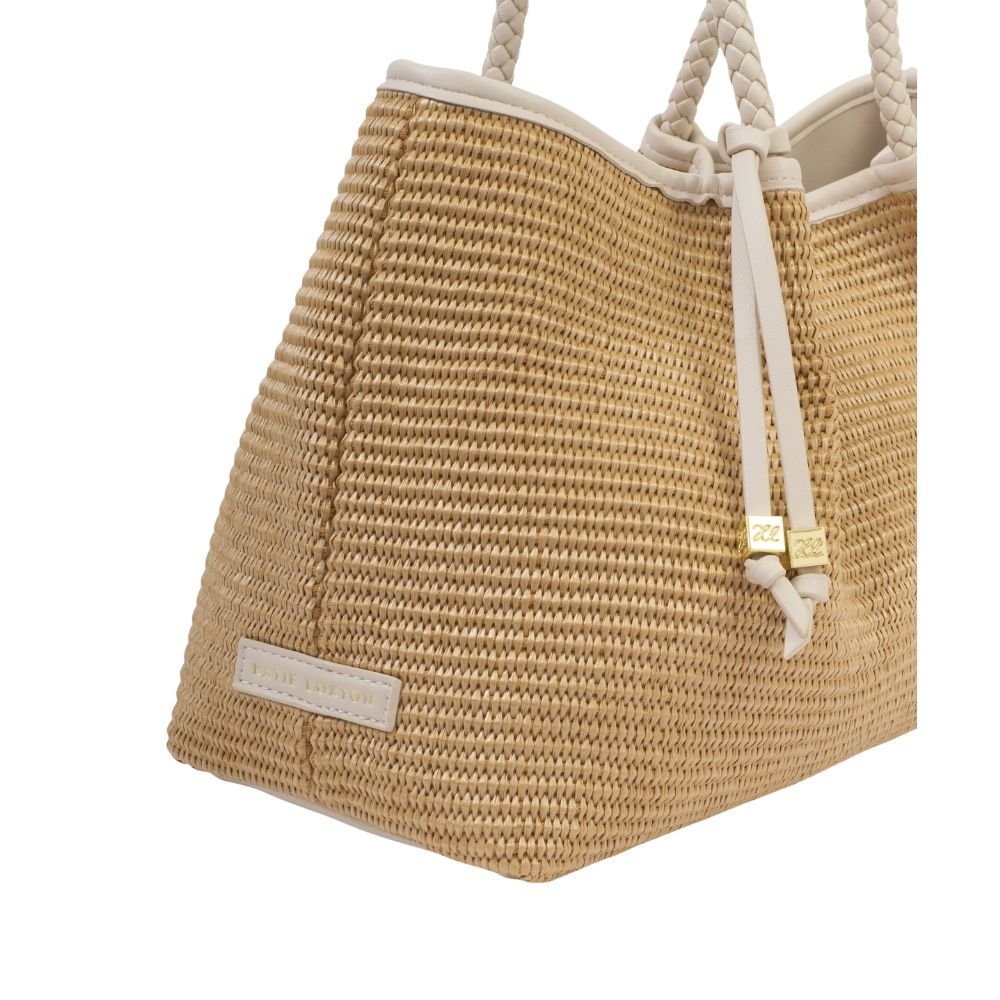Katie Loxton Small Nova Raffia Shoulder Tote Bag - Natural Oyster - Old Railway Line Garden Centre