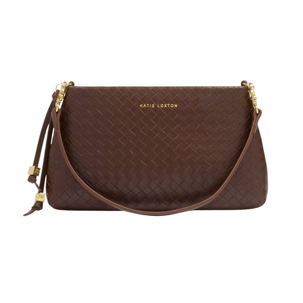 Katie Loxton Small Nova Woven Texture Clutch - Dark Chocolate