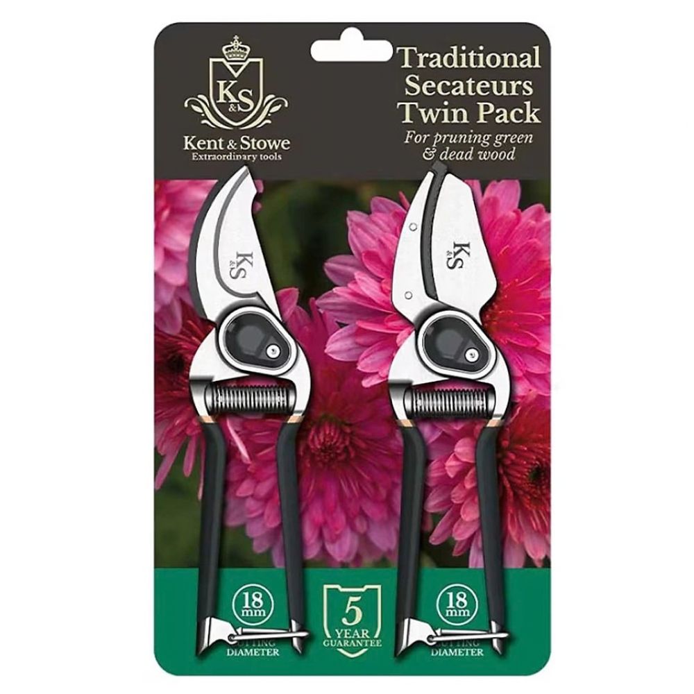 Kent & Stowe Traditional Bypass & Anvil Pruner Secateurs - Twin Pack
