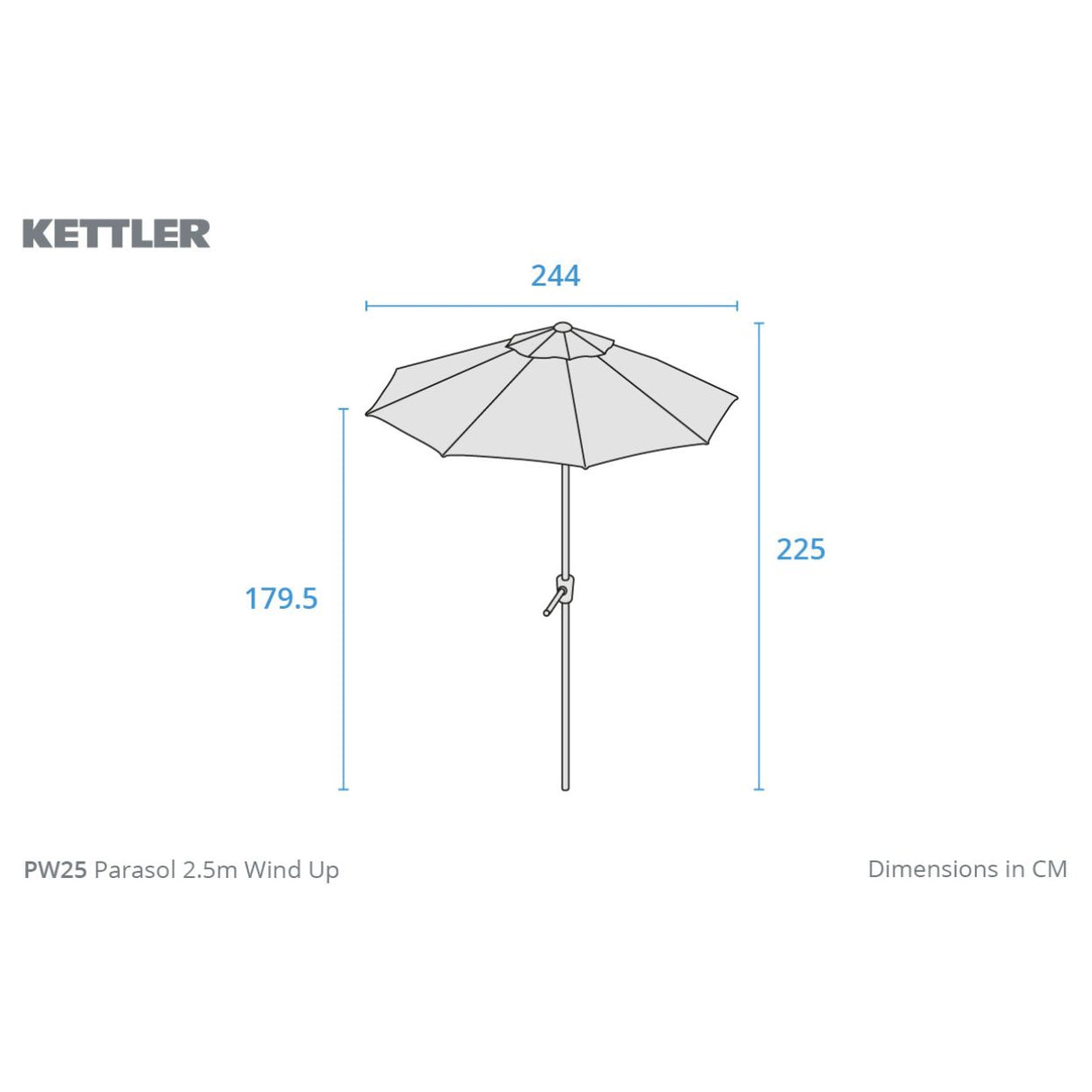 Kettler 2.5m Wind-Up Auto Tilt Parasol with Night Cover - Slate