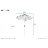Kettler 2.5m Wind-Up Auto Tilt Parasol with Night Cover - Stone