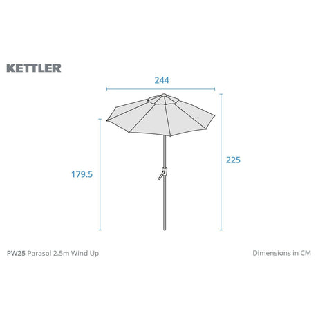 Kettler 2.5m Wind-Up Auto Tilt Parasol with Night Cover - Slate - Old Railway Line Garden Centre