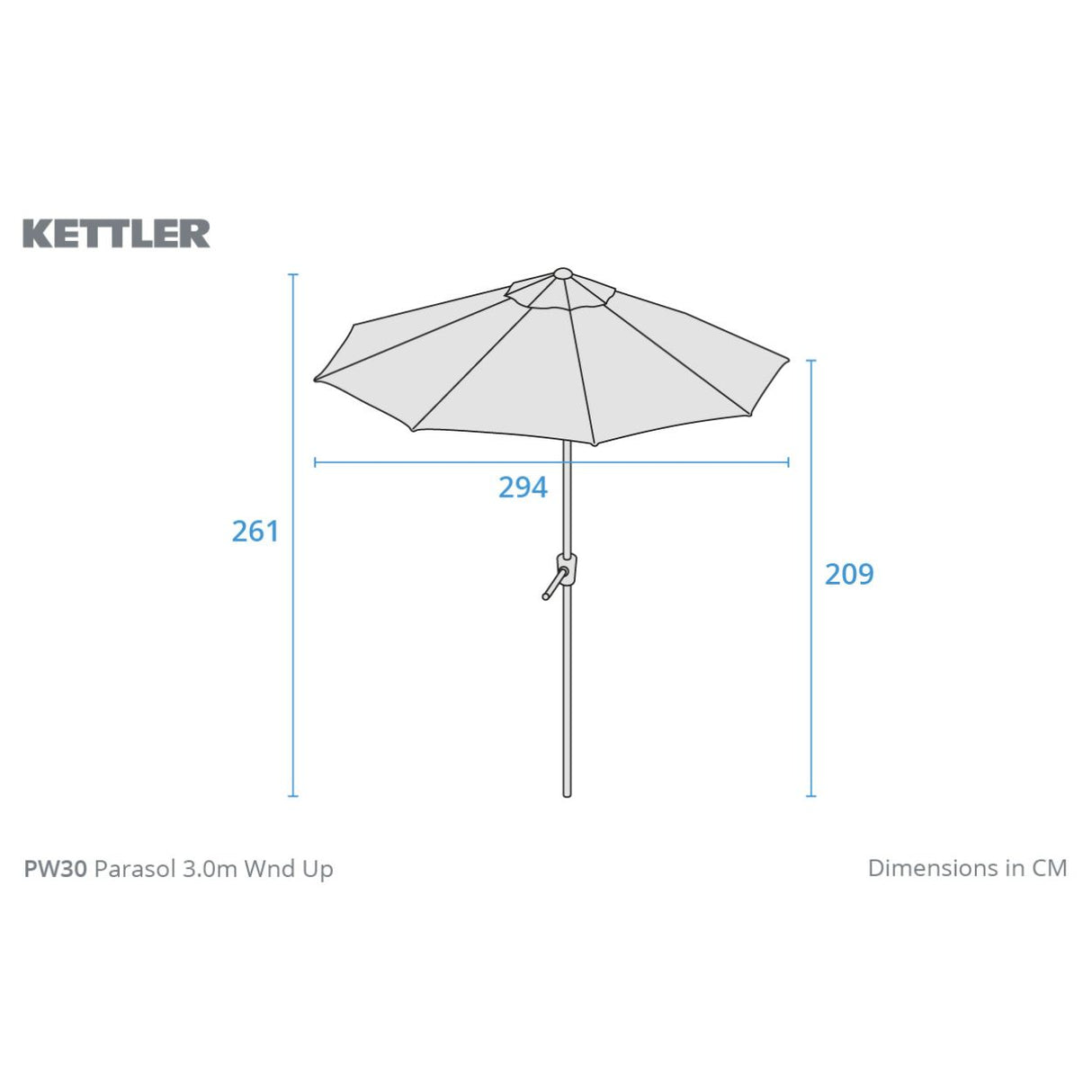 Kettler 3.0m Wind-Up Auto Tilt Parasol with Night Cover- Slate