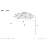 Kettler 3.0m Wind-Up Auto Tilt Parasol with Night Cover - Stone