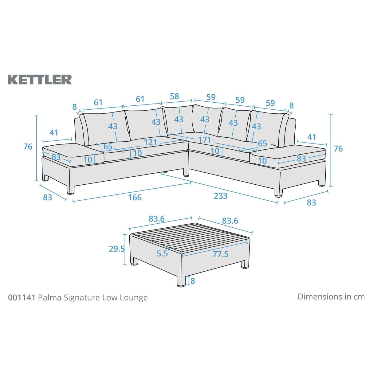 Kettler Palma Signature Low Lounge Garden Furniture Set in Whitewash - Old Railway Line Garden Centre