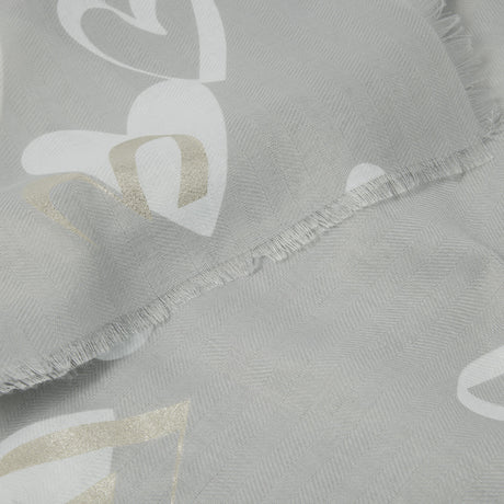 Katie Loxton 184cm Pale Grey Hearts Printed Foil Scarf