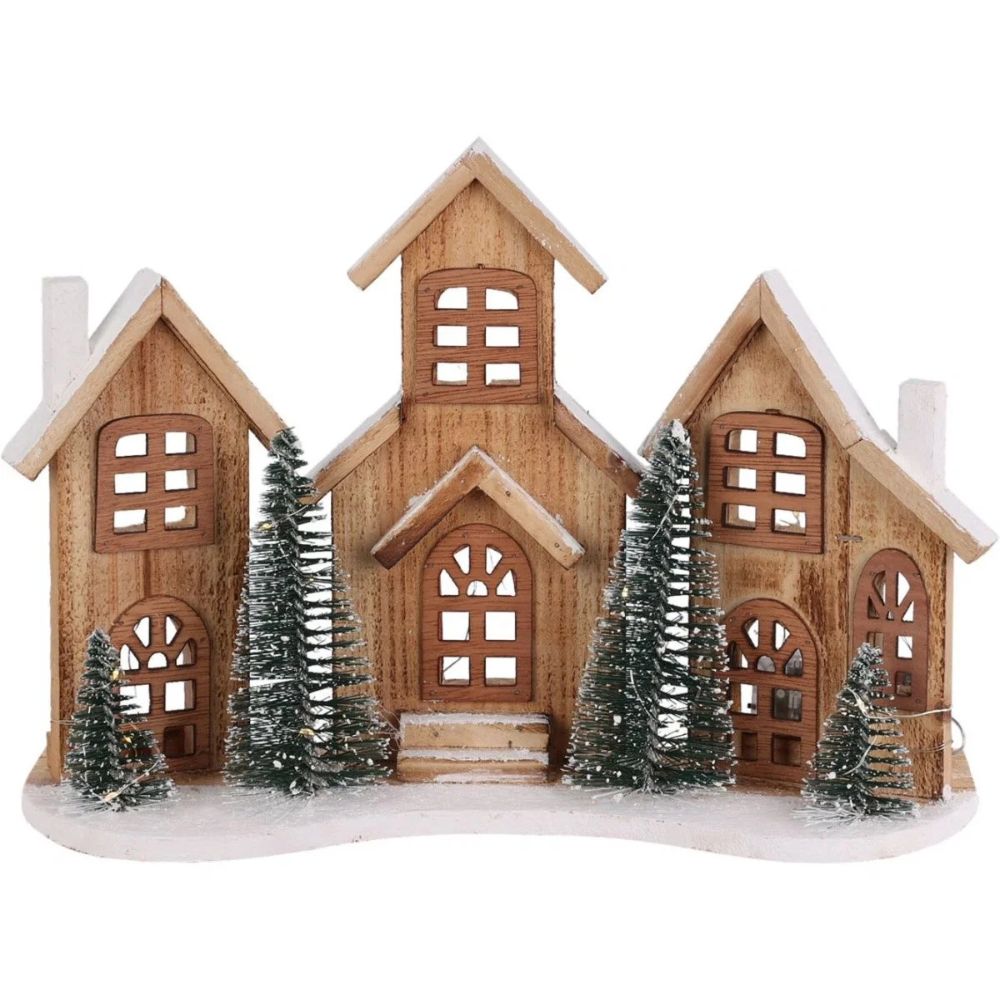 Koopman Christmas 38cm Wooden LED House CHristmas Ornament
