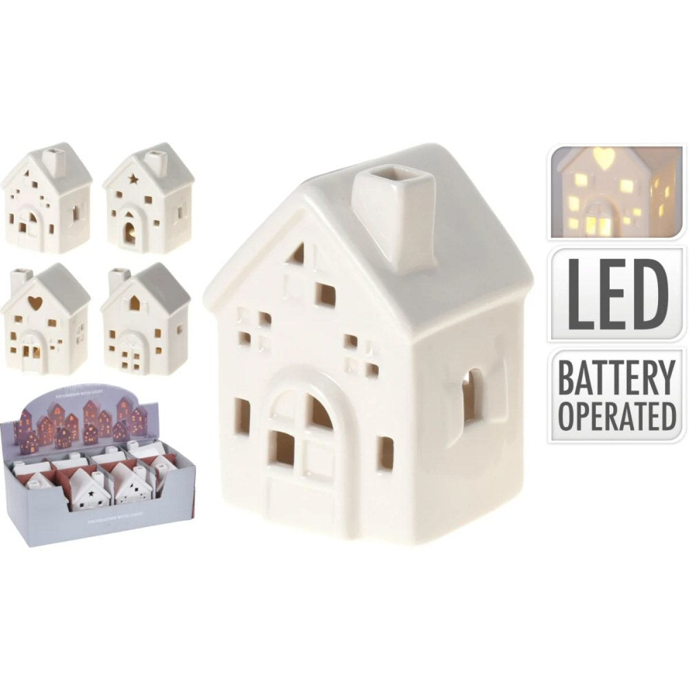 Koopman 8cm LED White Ceramic House (Choice of 4)