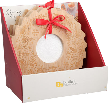 Koopman 19cm Christmas Wreath Bamboo Serving Tray