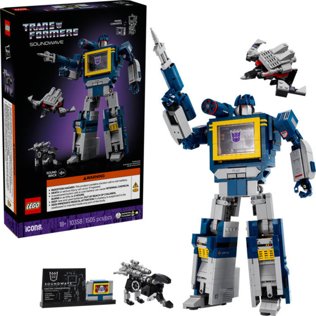 LEGO Transformers Soundwave set with packaging on a white background