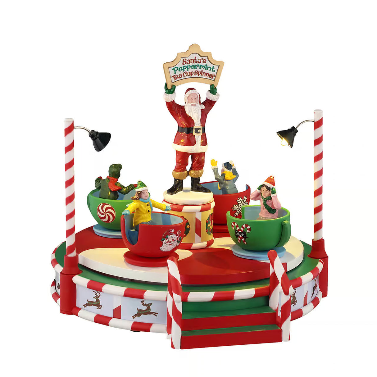 Lemax Carnival 20cm Santa's Peppermint Teacup Spinner Christmas Scene - 54446