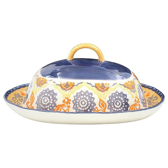 Leonardo Collection 16cm Tuscany Hand Painted Butter Dish Circle - Old Railway Line Garden Centre