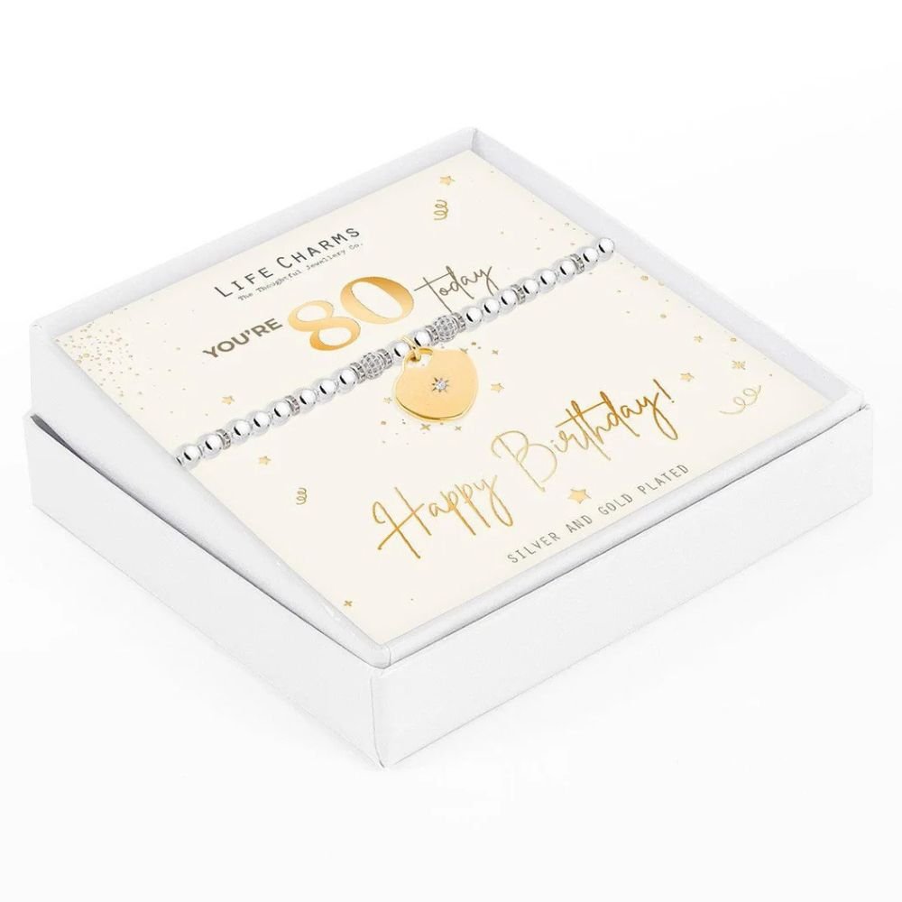 Life Charms Happy 80th Birthday Bracelet - Silver - Old Railway Line Garden Centre