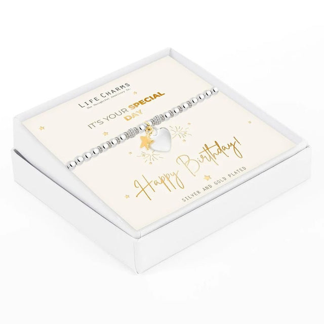 Life Charms Happy Birthday Bracelet - Silver - Old Railway Line Garden Centre