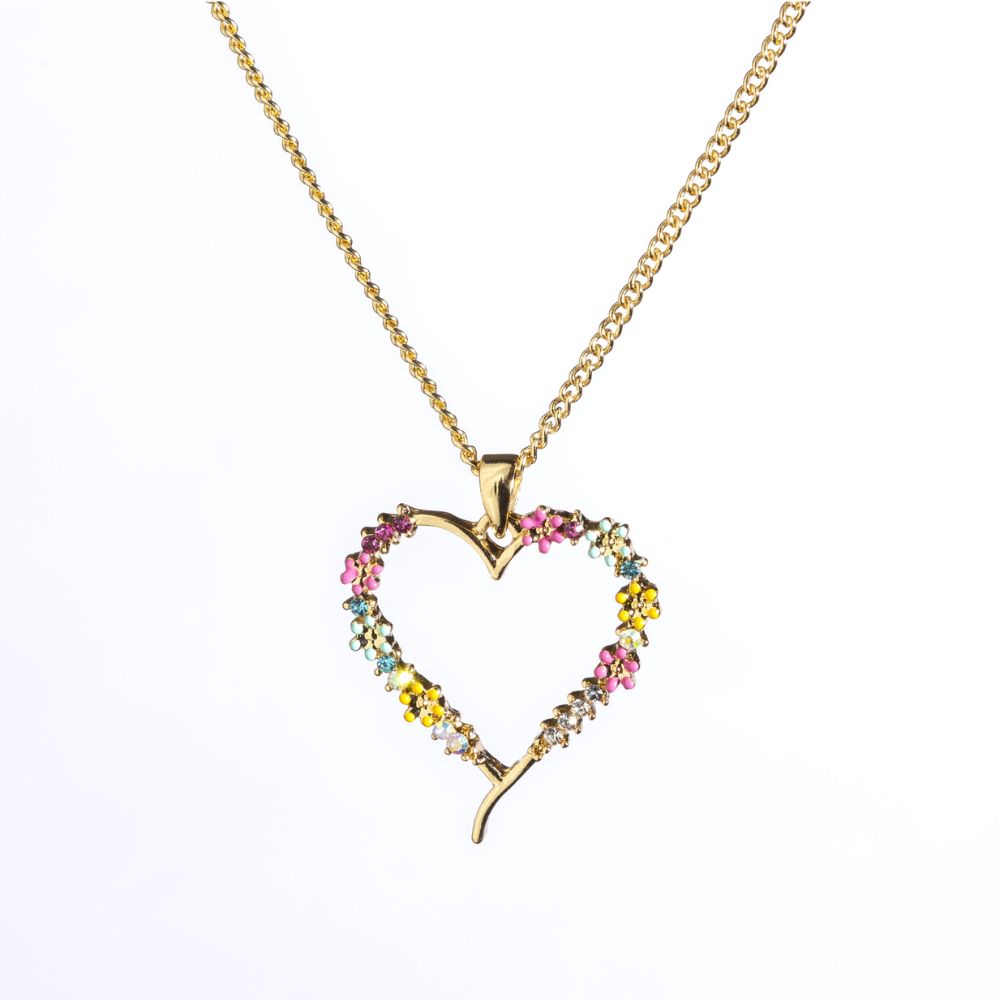 Lila Jewellery Gold Heart Flowers Pendant Necklace
