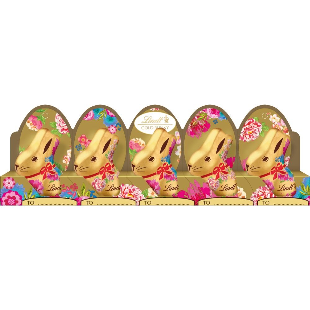 Lindt 50g Milk Chocolate Gold Bunny Floral Design (5 Pack) - Old Railway Line Garden Centre