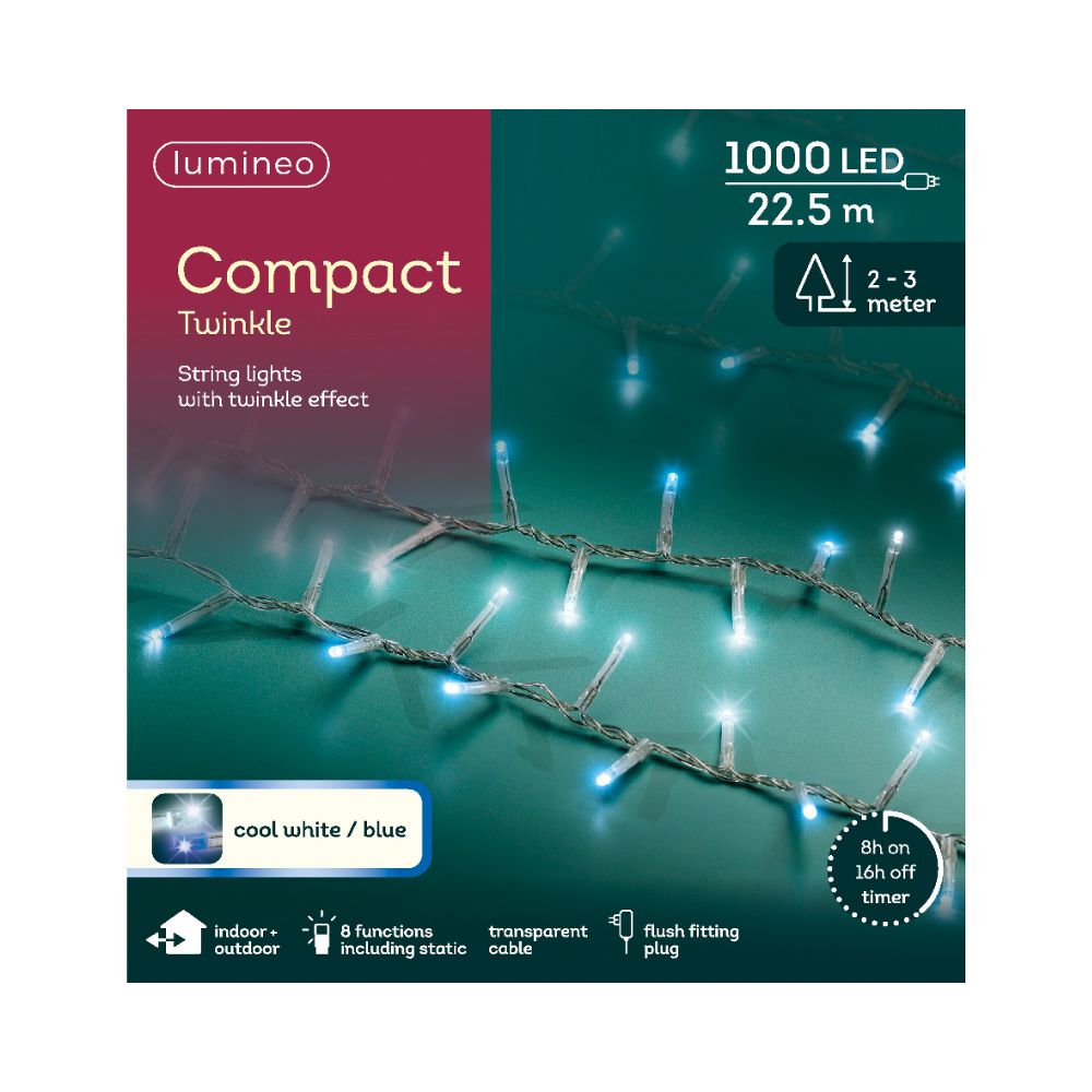 Lumineo 1000 Cool White & Blue LED Compact Christmas Lights (22.5m)