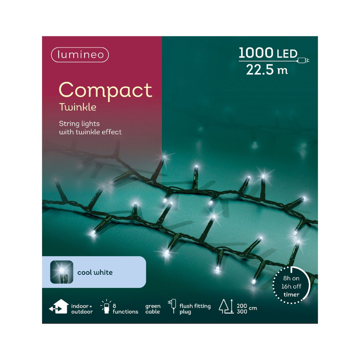 Lumineo 1000 Cool White LED Compact Christmas Lights (22.5m)