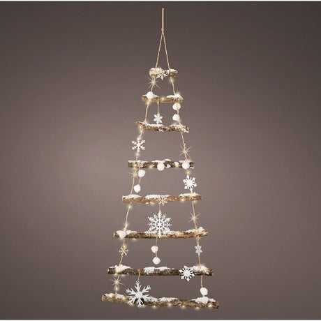 Lumineo 100cm LED Wooden Christmas Ladder Tree with Snowflakes