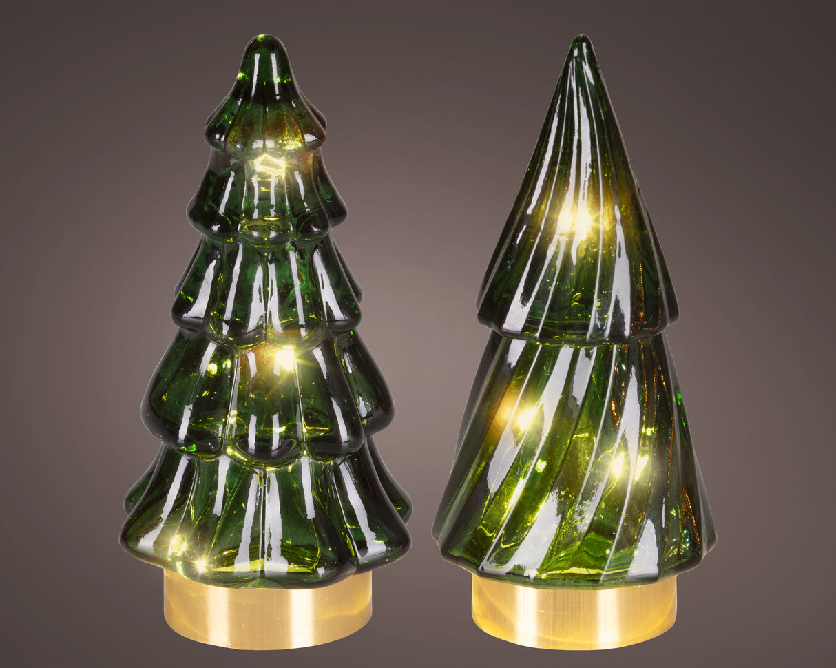 Lumineo 12.8cm Micro LED Glass Christmas Tree Ornament  - (Choice of 2) - Green - Warm White - 481637