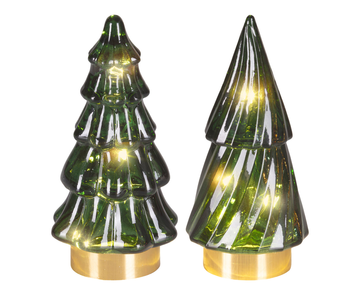 Lumineo 12.8cm Micro LED Glass Christmas Tree Ornament  - (Choice of 2) - Green - Warm White - 481637