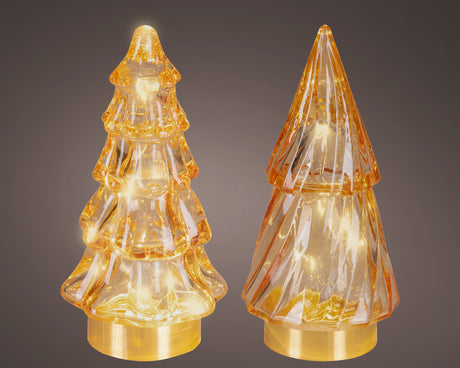 Lumineo 12.8cm Micro LED Glass Tree Decoration - (Choice of 2) - Warm White - Amber