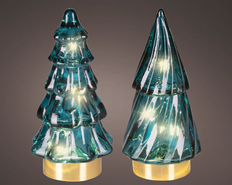 Lumineo 12.8cm Micro LED Glass Tree Decoration - (Choice of 2) - Warm White - Emerald
