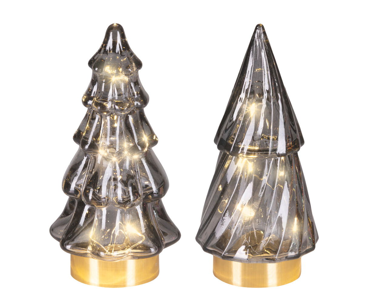 Lumineo 12.8cm Micro LED Glass Tree Decoration - (Choice of 2) - Warm White - Grey