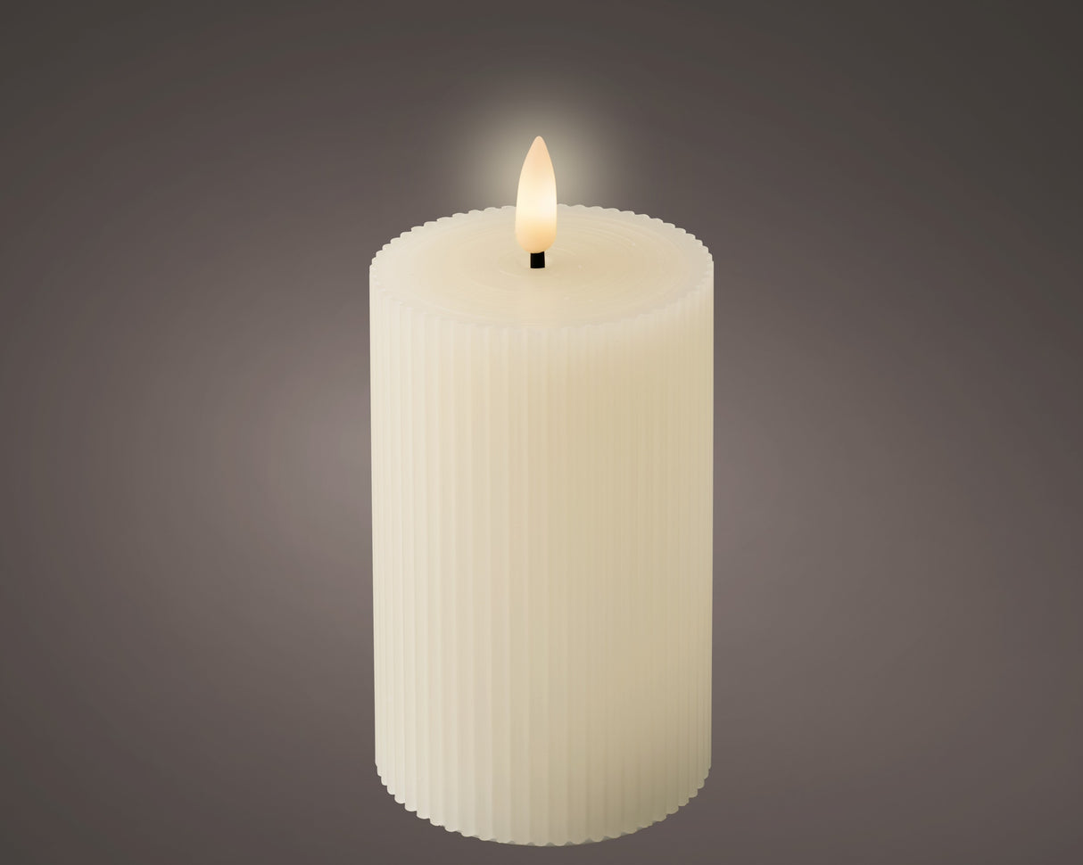 Lumineo 13.5cm LED Ribbed Realistic Wax Candle - Warm White - Cream - 487536