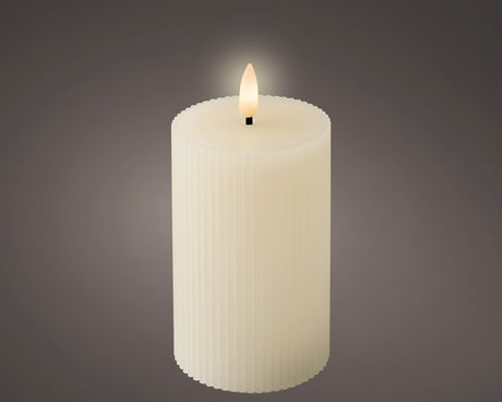 Lumineo 13.5cm LED Ribbed Realistic Wax Candle - Warm White - Cream - 487536