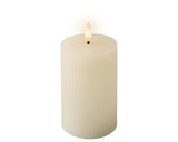 Lumineo 13.5cm LED Ribbed Realistic Wax Candle - Warm White - Cream - 487536